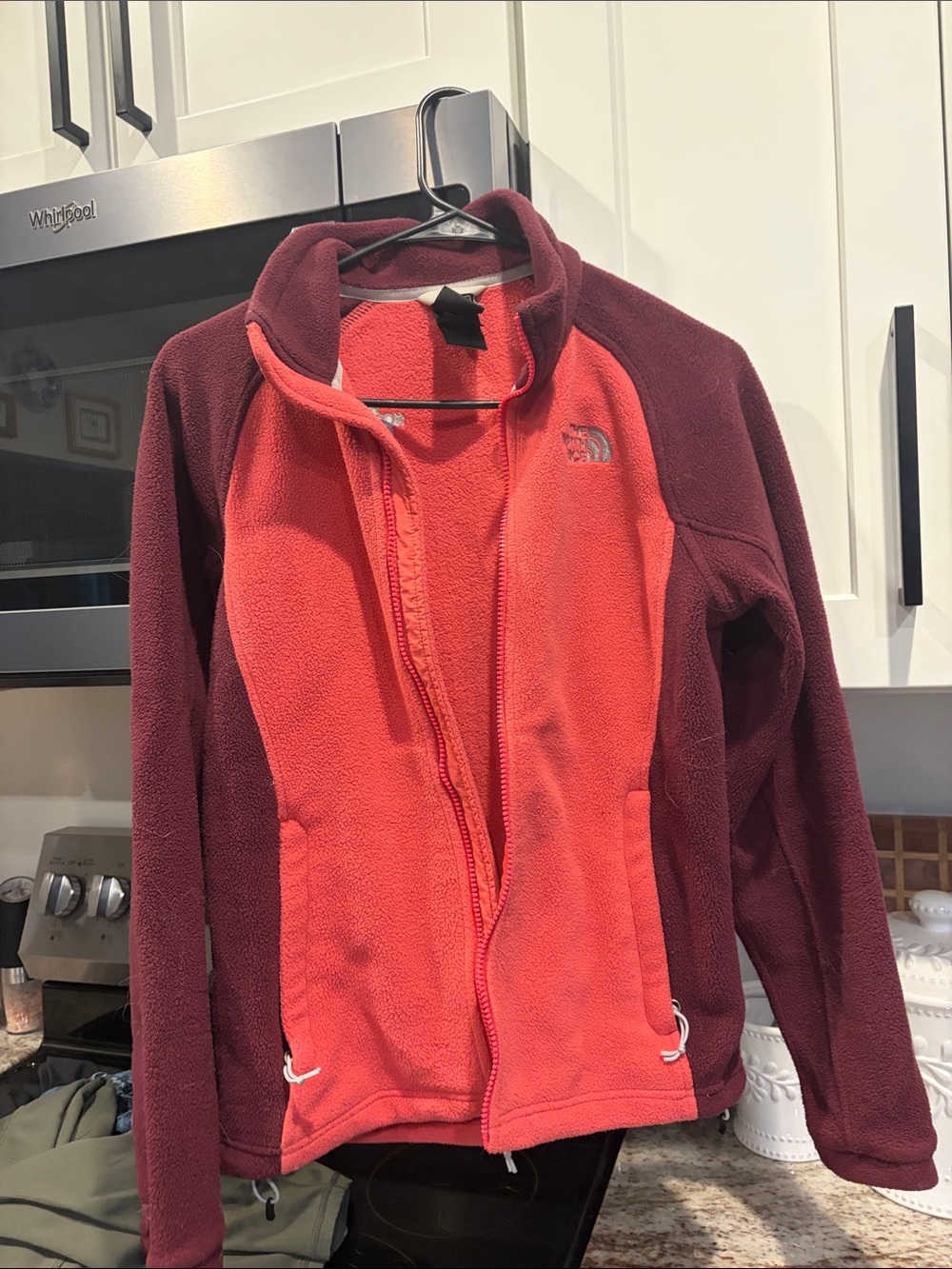 The North Face Women’s Two-Tone Red & Burgundy Teddy Fleece Jacket